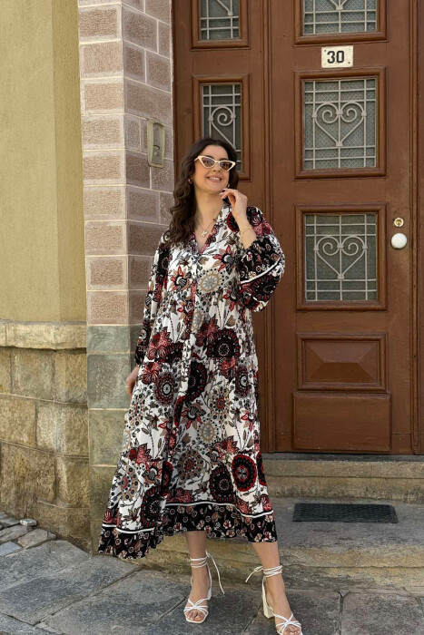 DIFFERENT DESIGN HALF SLEEVE LONG WOMEN DRESS RED/E KUQE 