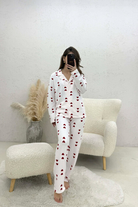 DOUBLE HEARTS DESIGN SHIRT+TROUSERS WOMEN PYJAMAS PINK/ROZE - 