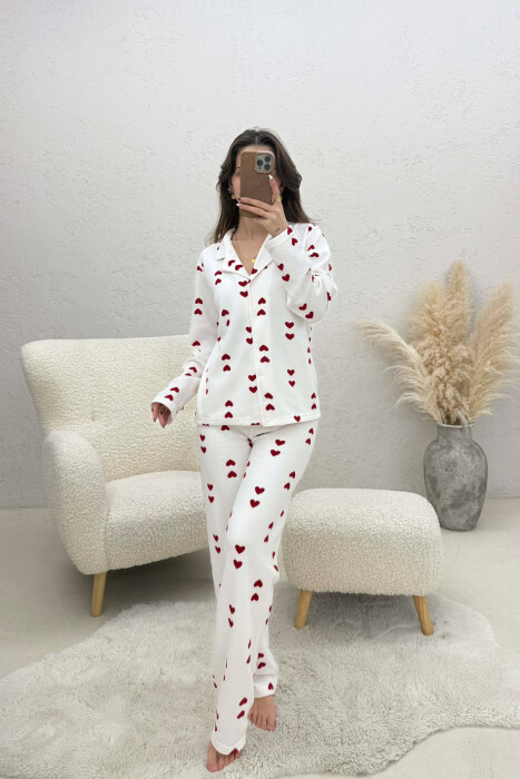 DOUBLE HEARTS DESIGN SHIRT+TROUSERS WOMEN PYJAMAS WHITE-RED/BAKU - 1