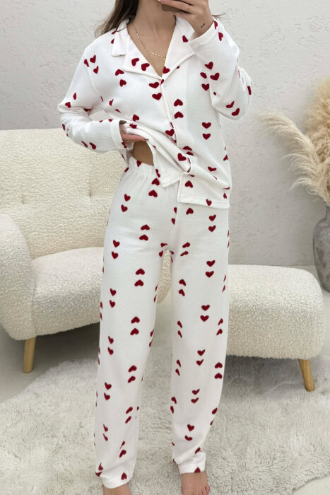 DOUBLE HEARTS DESIGN SHIRT+TROUSERS WOMEN PYJAMAS WHITE-RED/BAKU - 2