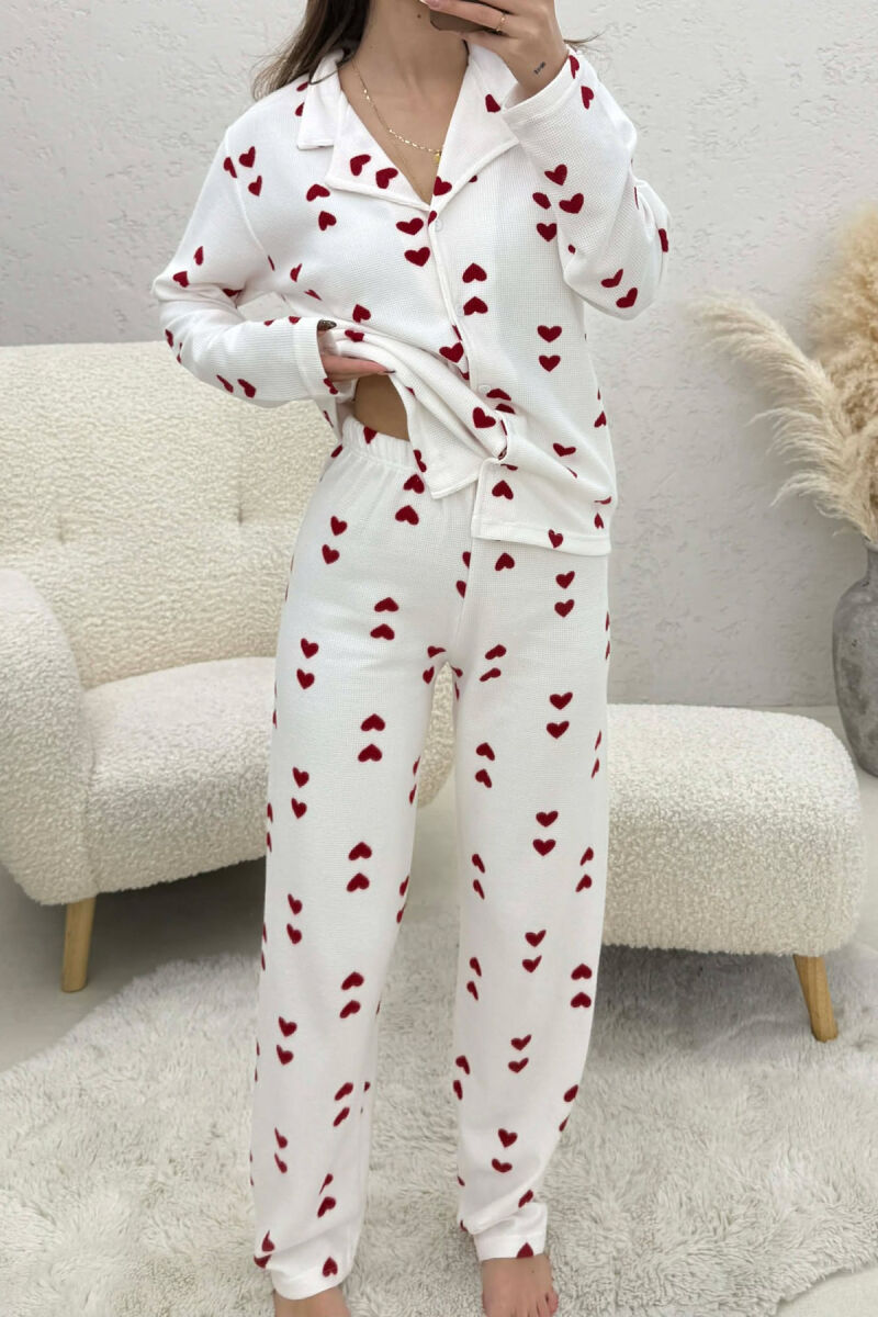 DOUBLE HEARTS DESIGN SHIRT+TROUSERS WOMEN PYJAMAS WHITE-RED/BAKU - 2