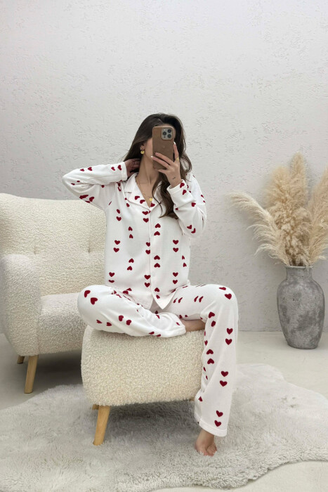 DOUBLE HEARTS DESIGN SHIRT+TROUSERS WOMEN PYJAMAS WHITE-RED/BAKU - 4