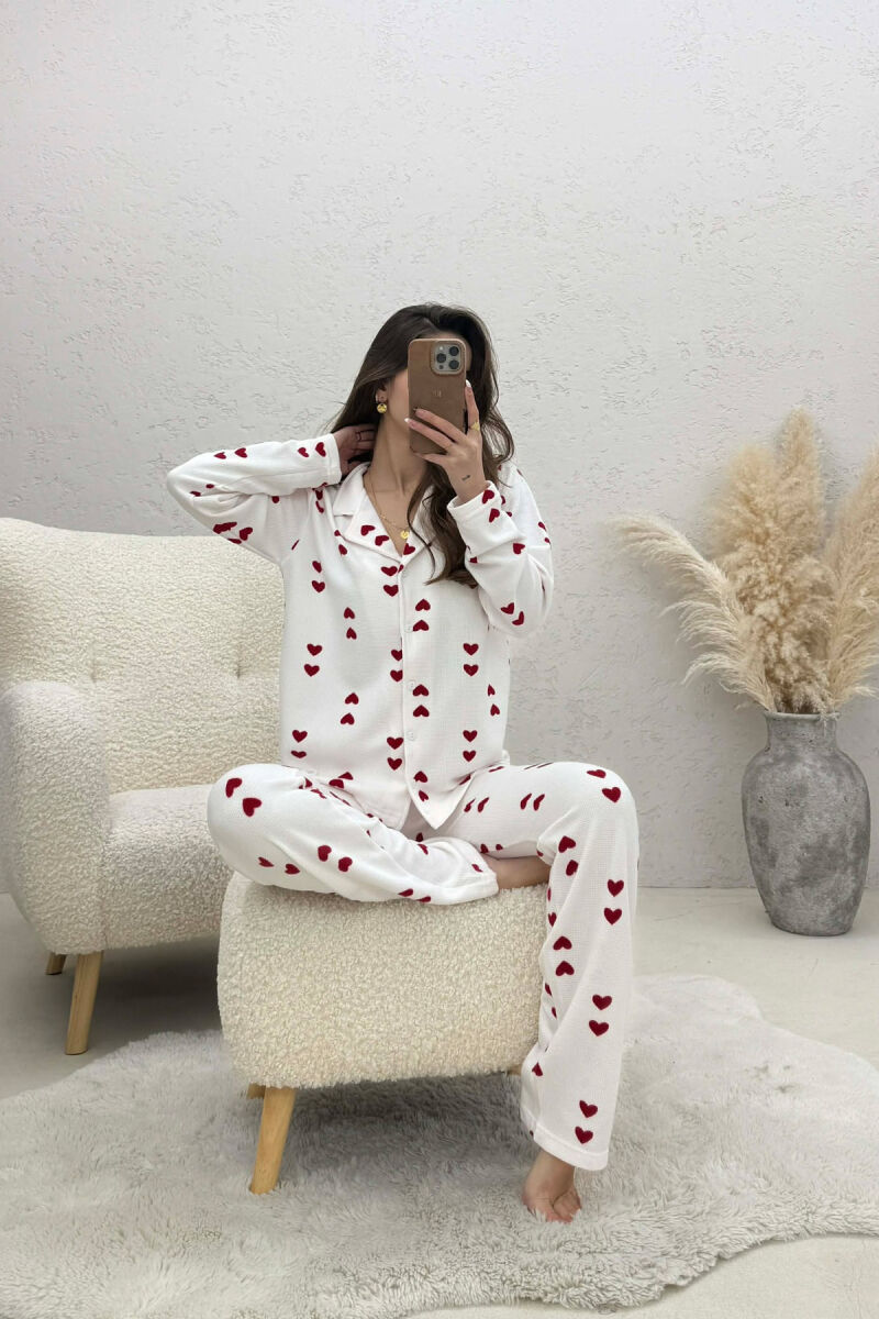 DOUBLE HEARTS DESIGN SHIRT+TROUSERS WOMEN PYJAMAS WHITE-RED/BAKU - 4