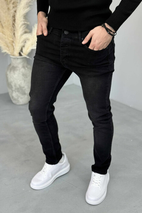 ELASTIC HIDDEN BUTTON FLY MEN JEANS BLACK/ E ZEZE - 3