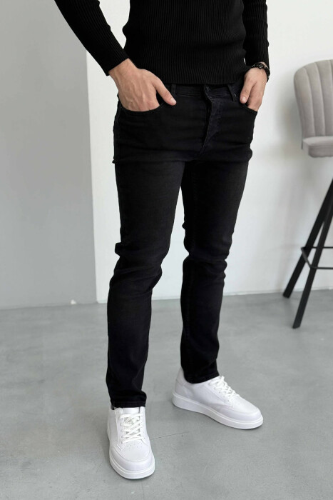 ELASTIC HIDDEN BUTTON FLY MEN JEANS BLACK/ E ZEZE - 1
