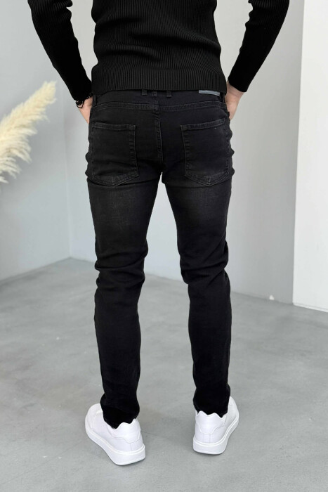 ELASTIC HIDDEN BUTTON FLY MEN JEANS BLACK/ E ZEZE - 4