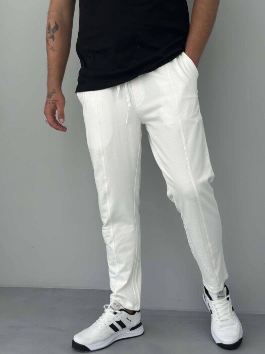 ELASTIC LACING WAIST MEN SWEATPANTS WHITE-E BARDHE 