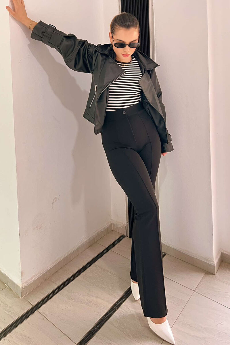 ELASTIC ONE COLOR WOMEN TROUSERS BLACK/ E ZEZE - 3