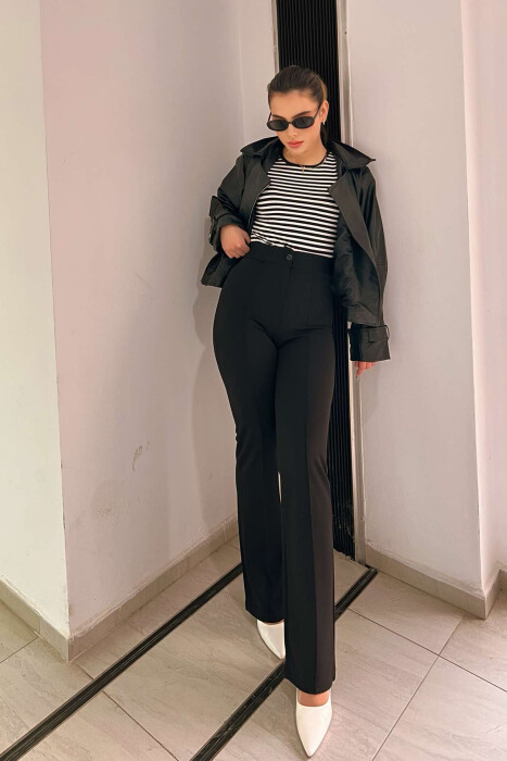 ELASTIC ONE COLOR WOMEN TROUSERS BLACK/ E ZEZE 