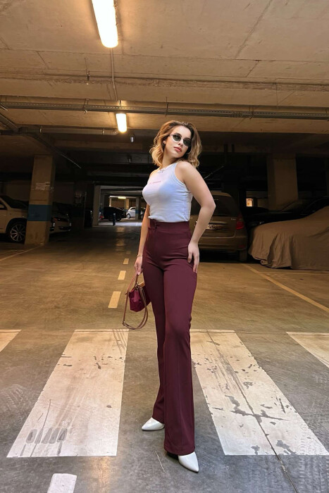 ELASTIC ONE COLOR WOMEN TROUSERS BURGUNDY/VISHNJE 