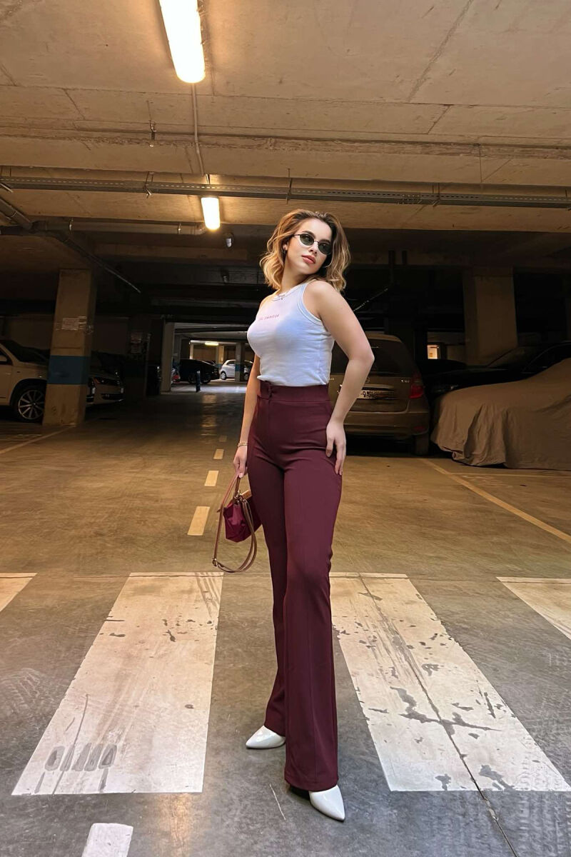 ELASTIC ONE COLOR WOMEN TROUSERS BURGUNDY/VISHNJE - 1