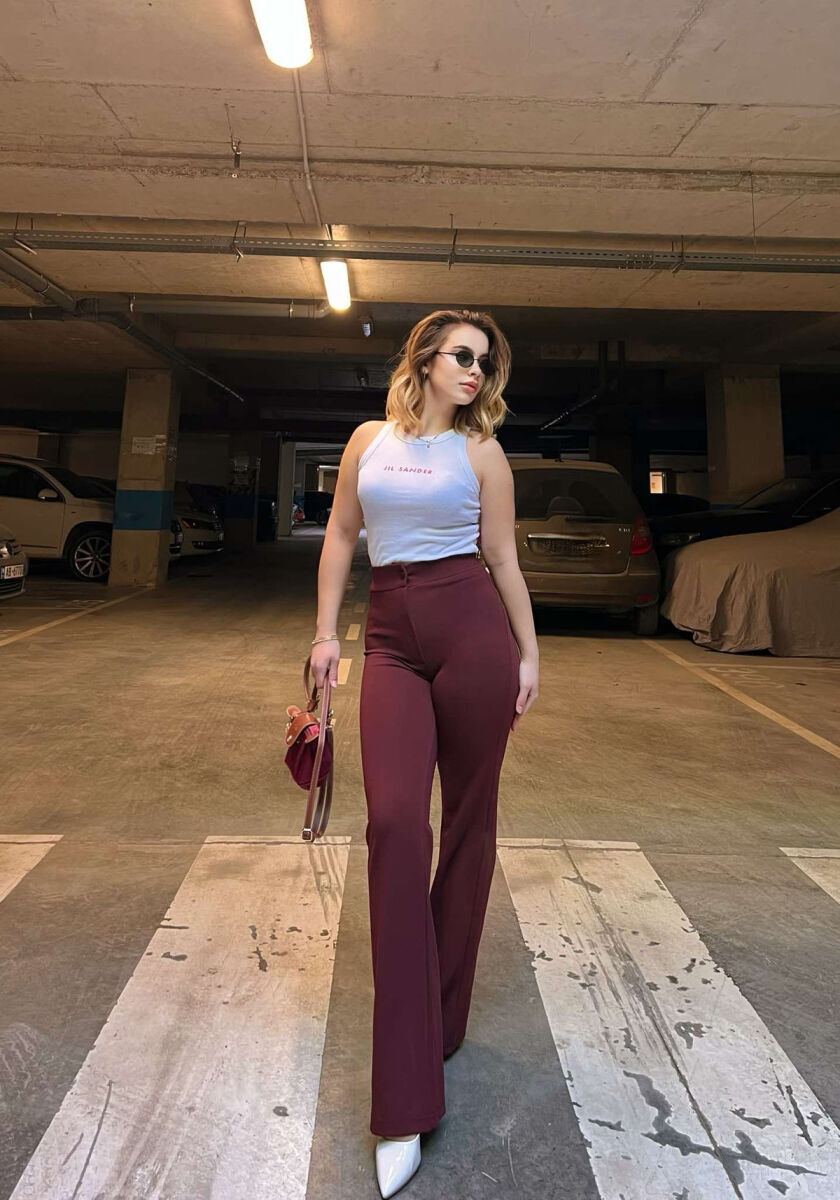 ELASTIC ONE COLOR WOMEN TROUSERS BURGUNDY/VISHNJE - 2