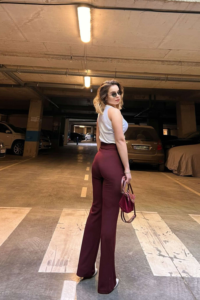 ELASTIC ONE COLOR WOMEN TROUSERS BURGUNDY/VISHNJE - 3