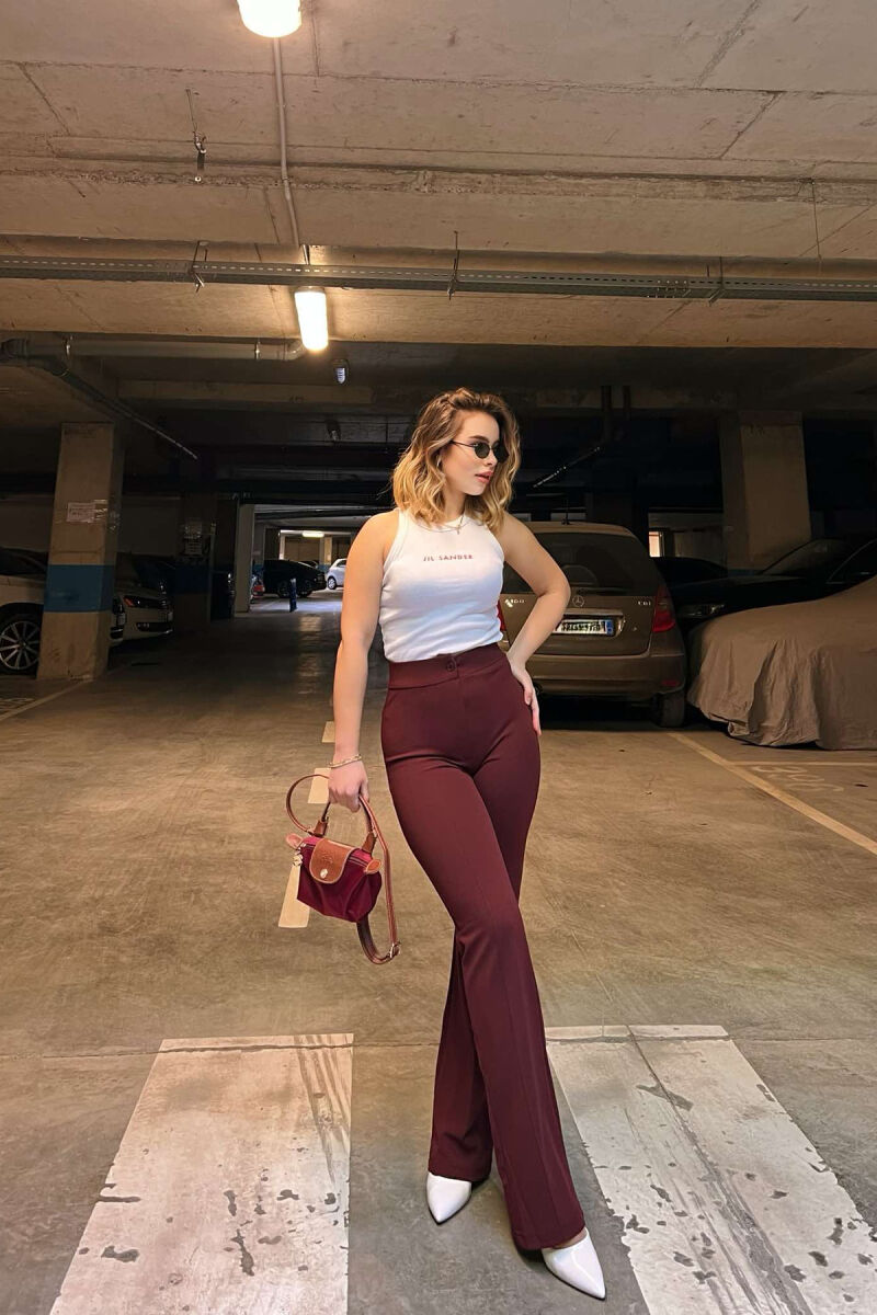 ELASTIC ONE COLOR WOMEN TROUSERS BURGUNDY/VISHNJE - 4