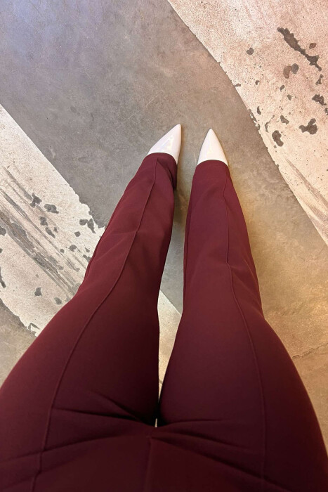 ELASTIC ONE COLOR WOMEN TROUSERS BURGUNDY/VISHNJE - 6