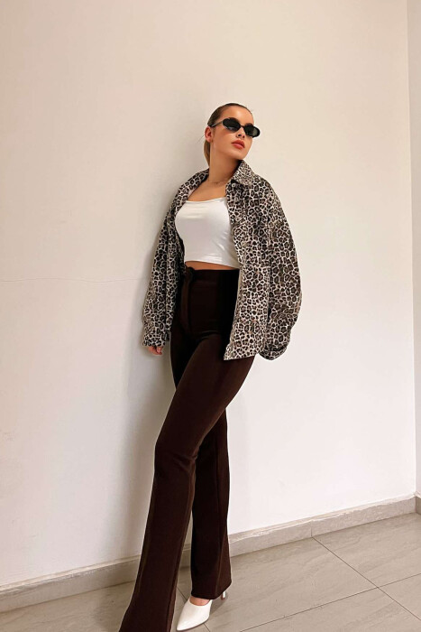 ELASTIC ONE COLOR WOMEN TROUSERS DARK BROWN/KAE - 2