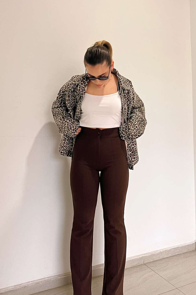 ELASTIC ONE COLOR WOMEN TROUSERS DARK BROWN/KAE - 3