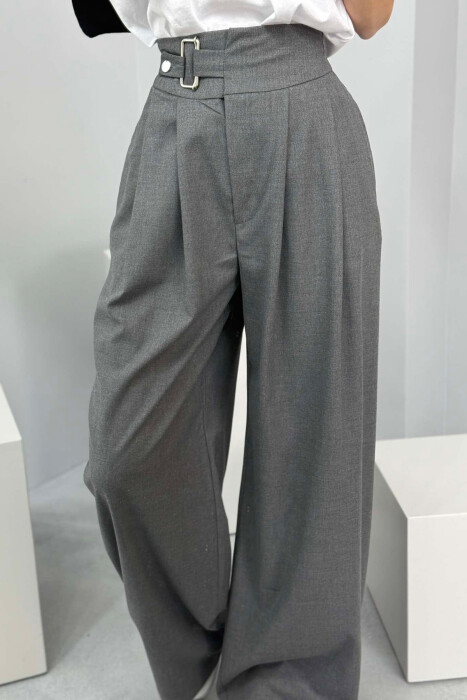 ELASTIC WAIST BELTED WOMEN TROUSERS DARK GREY/GEE - 3