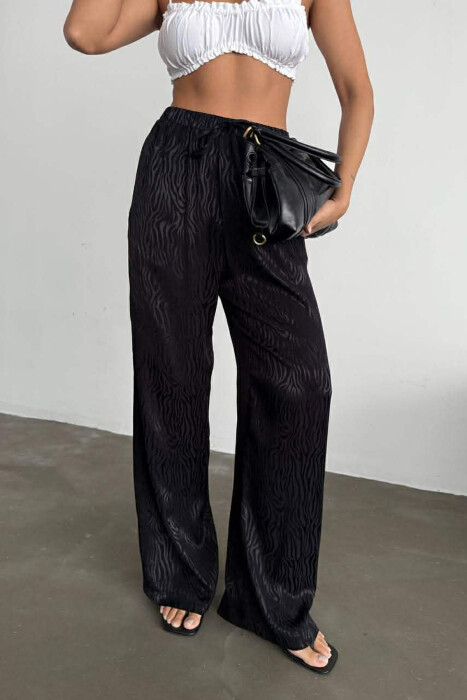 ELASTIC WAIST LACINGS DESIGNED WOMEN TROUSERS BLACK/ E ZEZE 