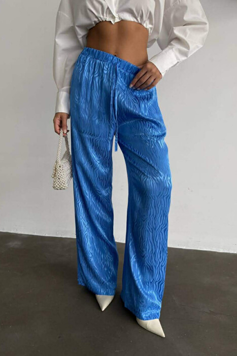 ELASTIC WAIST LACINGS DESIGNED WOMEN TROUSERS BLUE/BLU 