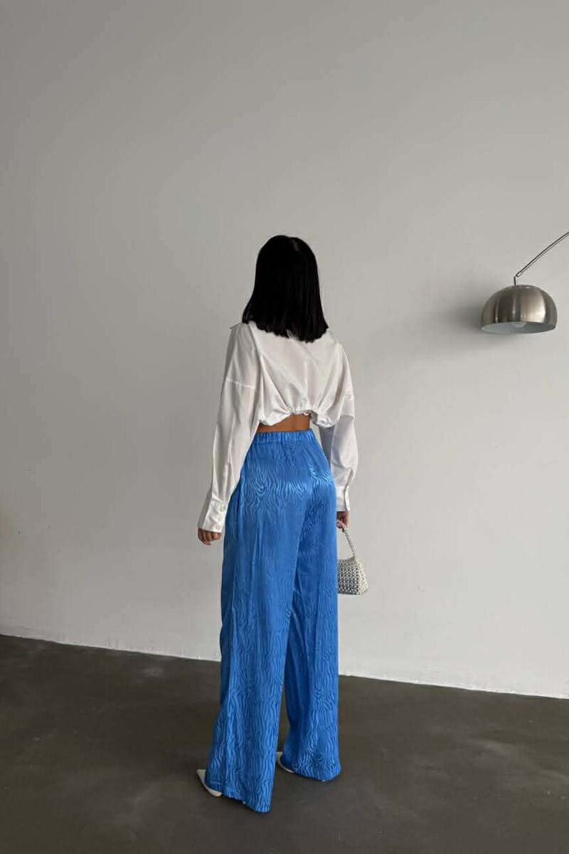 ELASTIC WAIST LACINGS DESIGNED WOMEN TROUSERS BLUE/BLU - 3