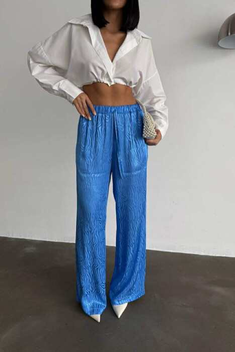 ELASTIC WAIST LACINGS DESIGNED WOMEN TROUSERS BLUE/BLU - 4