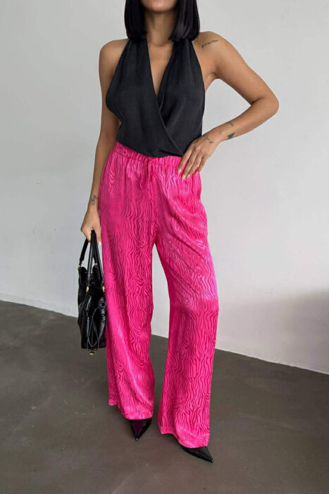 ELASTIC WAIST LACINGS DESIGNED WOMEN TROUSERS FUCHSIA/CIKLAMI 