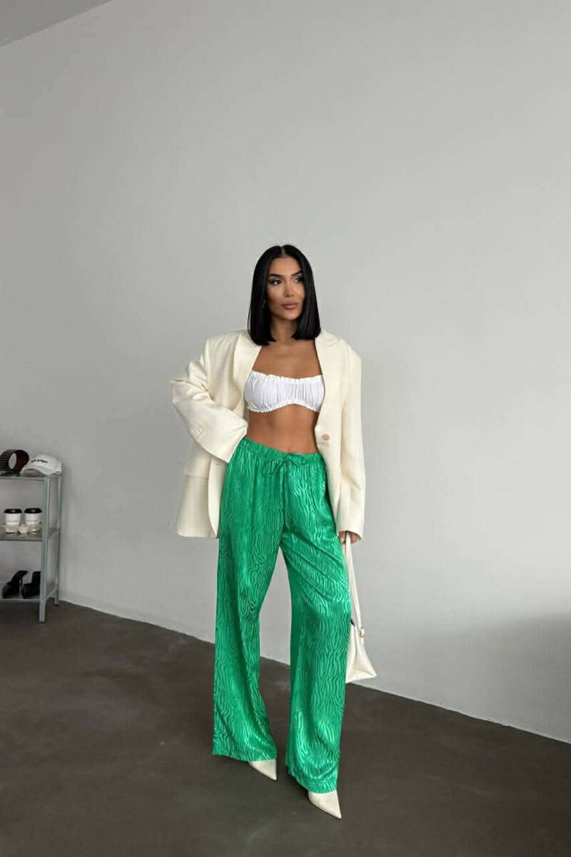 ELASTIC WAIST LACINGS DESIGNED WOMEN TROUSERS GREEN/JESHILE - 2