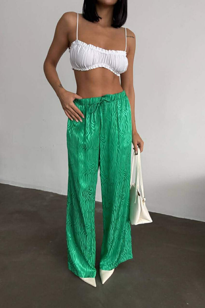 ELASTIC WAIST LACINGS DESIGNED WOMEN TROUSERS GREEN/JESHILE - 1