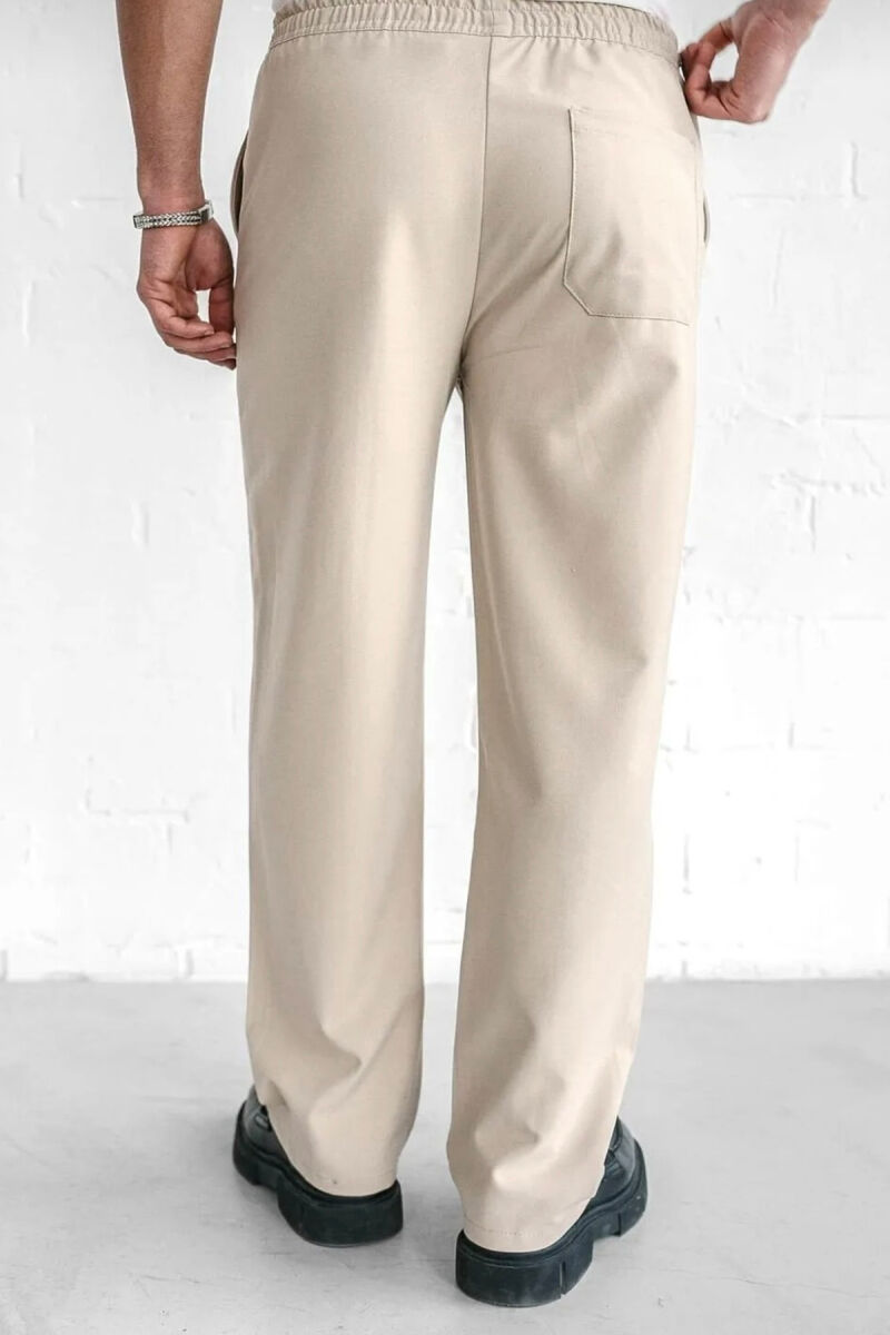 ELASTIC WAIST LACINGS WIDE LEG MEN PANTS BEIGE/BEZHE - 2