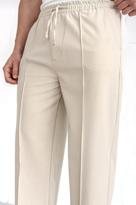 ELASTIC WAIST LACINGS WIDE LEG MEN PANTS BEIGE/BEZHE - 5