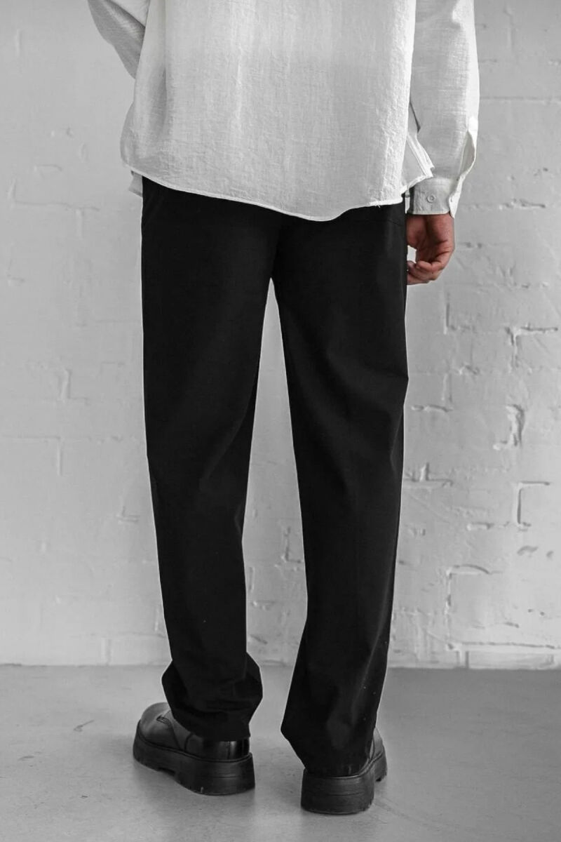 ELASTIC WAIST LACINGS WIDE LEG MEN PANTS BLACK/ E ZEZE - 2