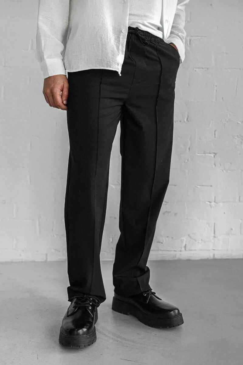 ELASTIC WAIST LACINGS WIDE LEG MEN PANTS BLACK/ E ZEZE - 4