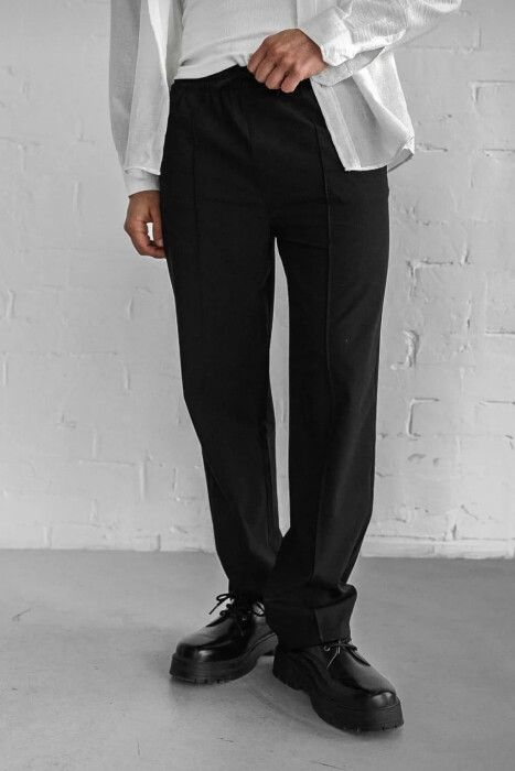 ELASTIC WAIST LACINGS WIDE LEG MEN PANTS BLACK/ E ZEZE 