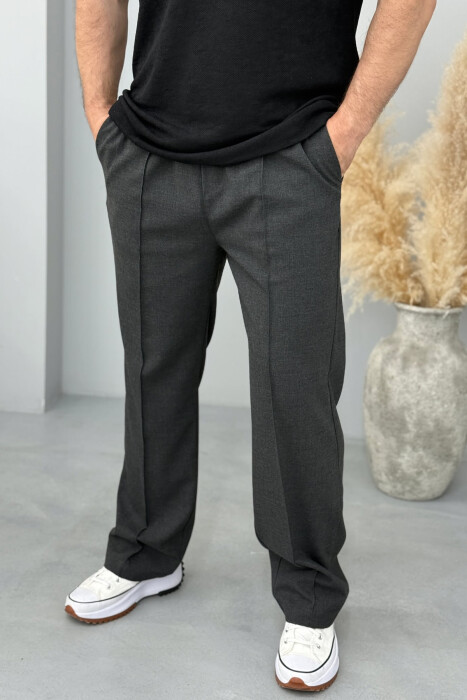 ELASTIC WAIST LACINGS WIDE LEG MEN PANTS DARK GREY/GEE 