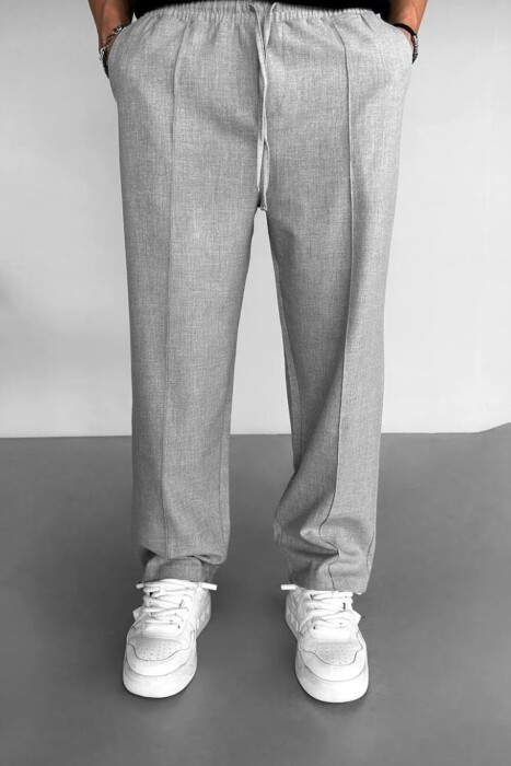 ELASTIC WAIST LACINGS WIDE LEG MEN PANTS LIGHT GREY/GZ 