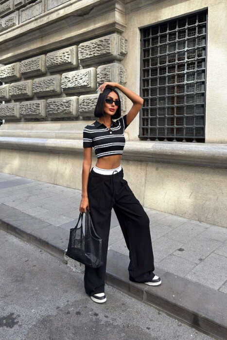 ELASTIC WAIST LACINGS WOMEN TROUSERS BLACK/ E ZEZE - 3