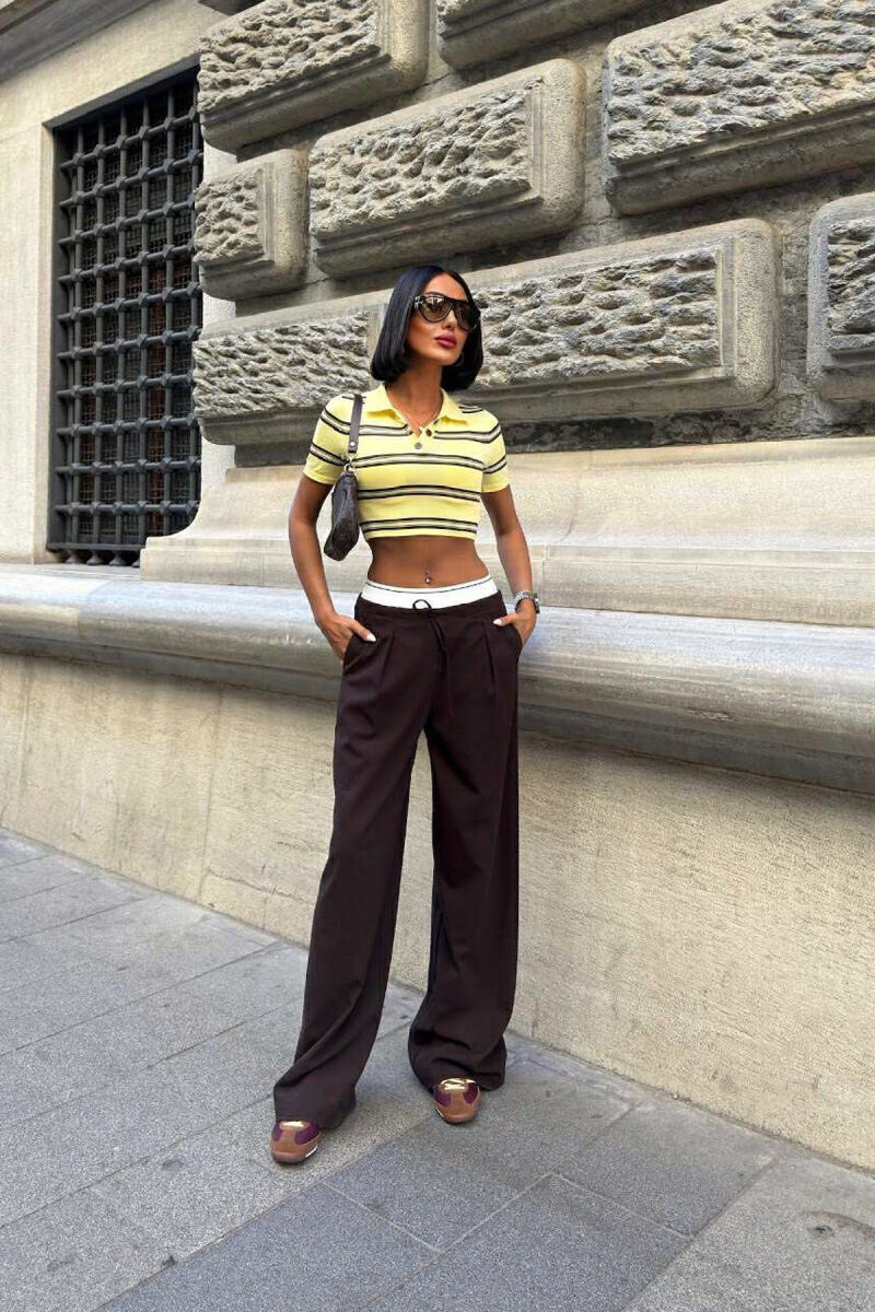 ELASTIC WAIST LACINGS WOMEN TROUSERS DARK BROWN/KAE - 1