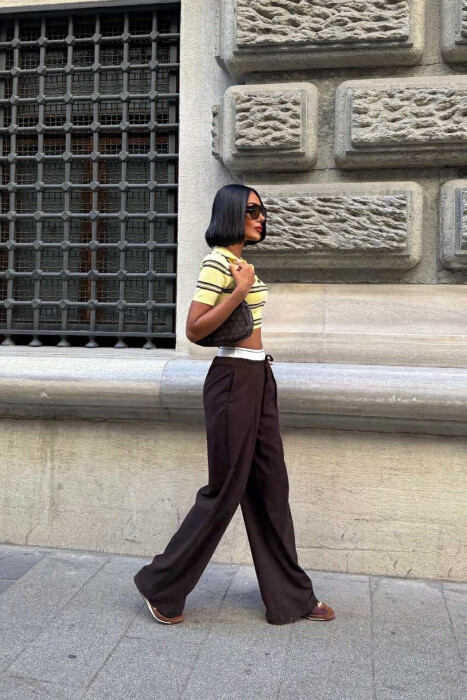 ELASTIC WAIST LACINGS WOMEN TROUSERS DARK BROWN/KAE - 2