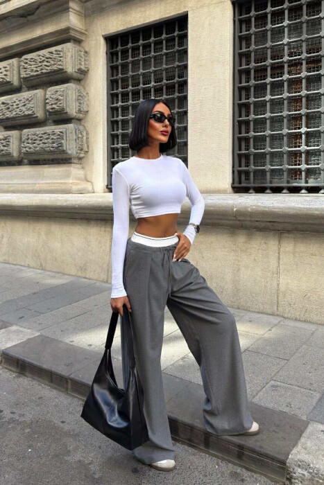 ELASTIC WAIST LACINGS WOMEN TROUSERS GREY/GRI 