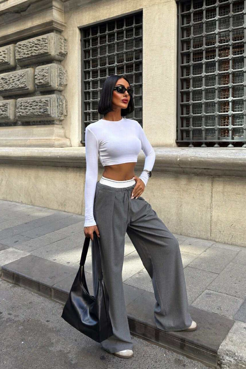 ELASTIC WAIST LACINGS WOMEN TROUSERS GREY/GRI - 1