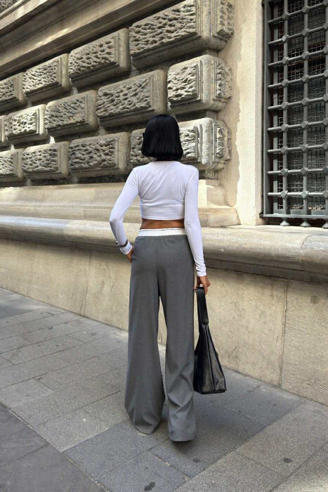 ELASTIC WAIST LACINGS WOMEN TROUSERS GREY/GRI - 3