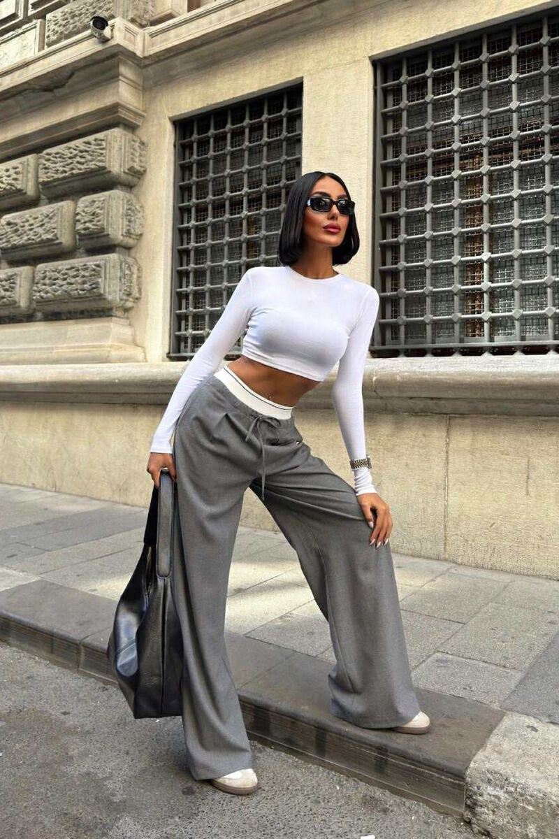 ELASTIC WAIST LACINGS WOMEN TROUSERS GREY/GRI - 2