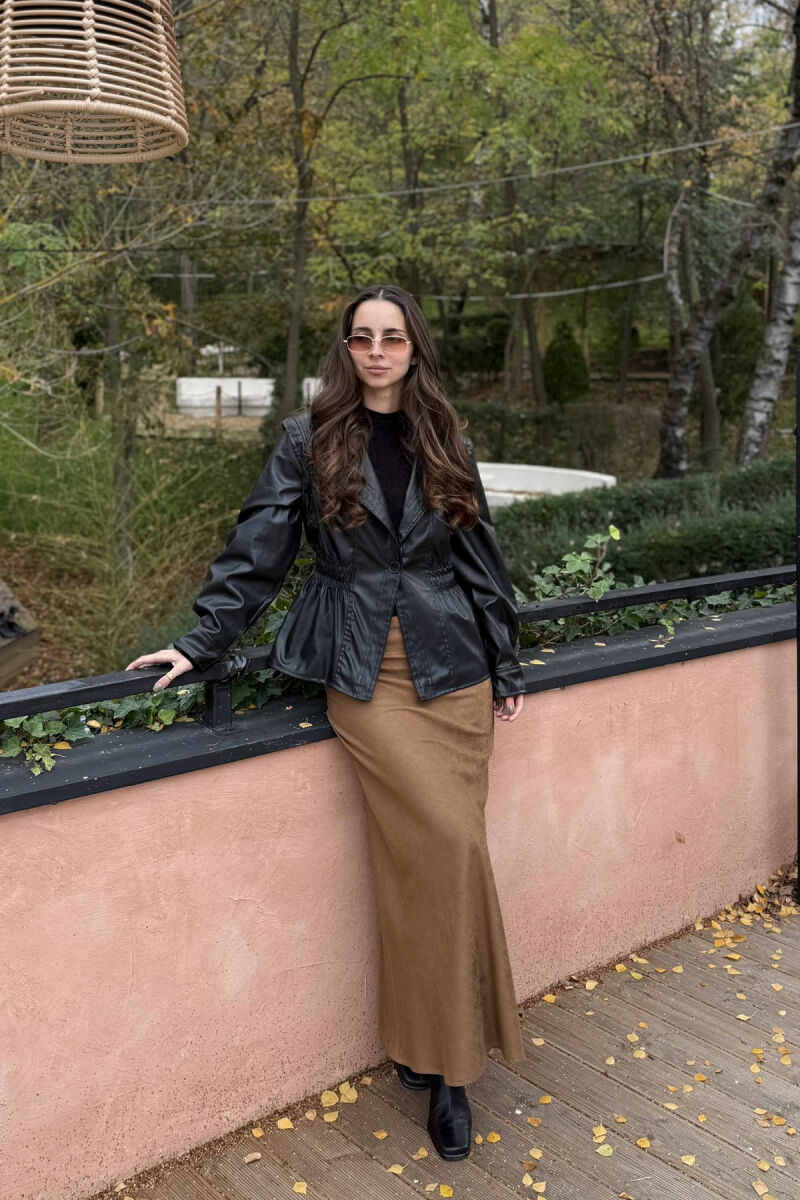 ELASTIC WAIST LEATHER ONE COLOR WOMEN JACKET BLACK/ E ZEZE - 9