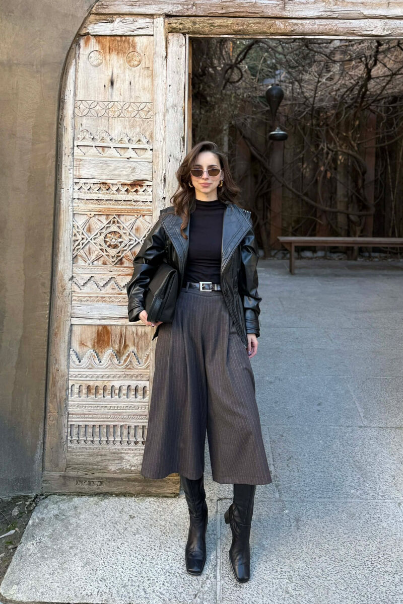 ELASTIC WAIST LEATHER ONE COLOR WOMEN JACKET BLACK/ E ZEZE - 7