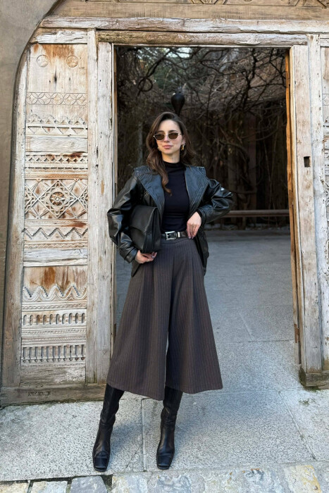 ELASTIC WAIST LEATHER ONE COLOR WOMEN JACKET BLACK/ E ZEZE - KLAUDIO FASHION