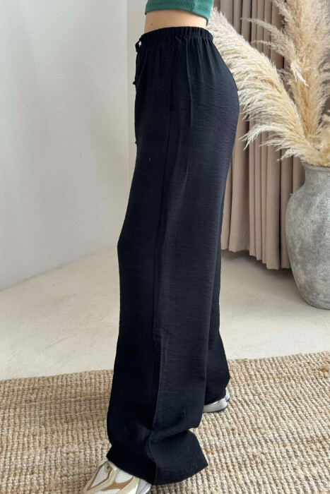 ELASTIC WAIST ONE COLOR SIMPLE WOMEN TROUSERS BLACK/ E ZEZE - 4