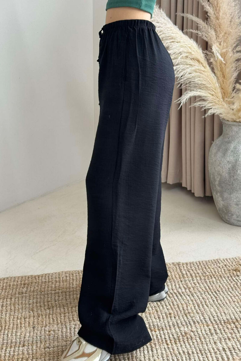 ELASTIC WAIST ONE COLOR SIMPLE WOMEN TROUSERS BLACK/ E ZEZE - 4