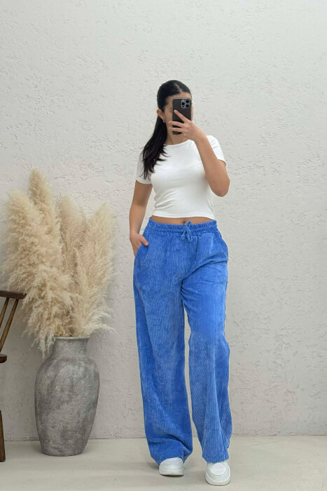 ELASTIC WAIST ONE COLOR WOMAN TROUSERS BLUE/BLU - 2
