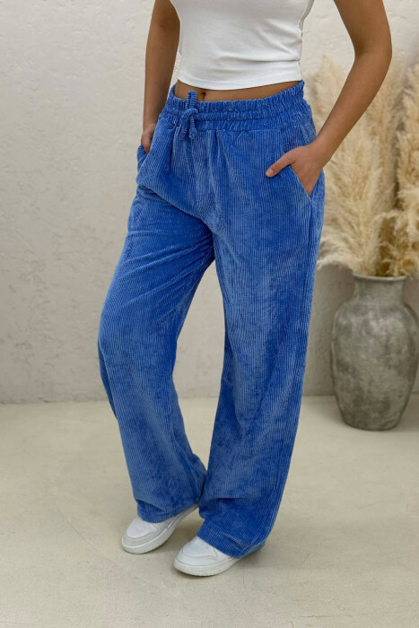 ELASTIC WAIST ONE COLOR WOMAN TROUSERS BLUE/BLU - 3